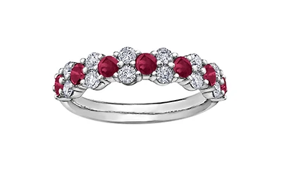 18K White Gold & Palladium (hypoallergenic) Genuine Ruby and 0.20cttw Canadian Diamond Ring, 6.5