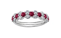 18K White Gold & Palladium (hypoallergenic) Genuine Ruby and 0.20cttw Canadian Diamond Ring, 6.5
