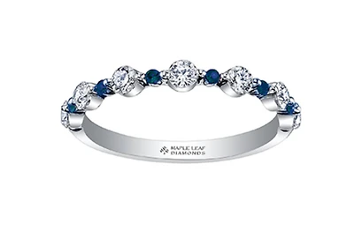18K White Gold & Palladium (hypoallergenic) Blue Sapphire 0.42cttw Canadian Diamond Ring, 6.5