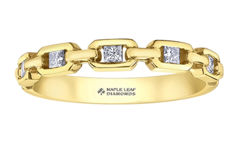 14K Yellow Gold 0.20cttw Princess Canadian Diamond Band, 6.5