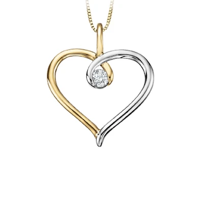 10K White & Yellow Gold 0.08cttw Round Brilliant Heart Canadian Diamond Necklace