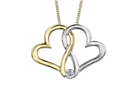 10K White & Yellow Gold 0.04cttw Round Brilliant Canadian Diamond Hearts Necklace