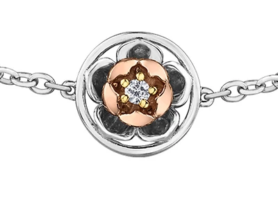 14K White & Rose Gold 0.04cttw Nunavut Purple Saxifrage Provincial Flower Diamond Bracelet