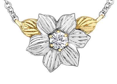 14K White & Yellow Gold 0.11cttw British Columbia Provincial Flower Diamond Necklace