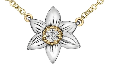 14K White & Yellow Gold 0.12cttw Manitoba Provincial Flower Diamond Necklace