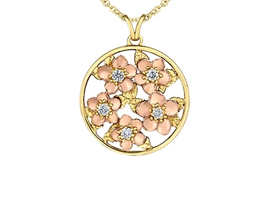 14K Yellow & Rose Gold 0.28cttw Nova Scotia Provincial Flower Diamond Necklace