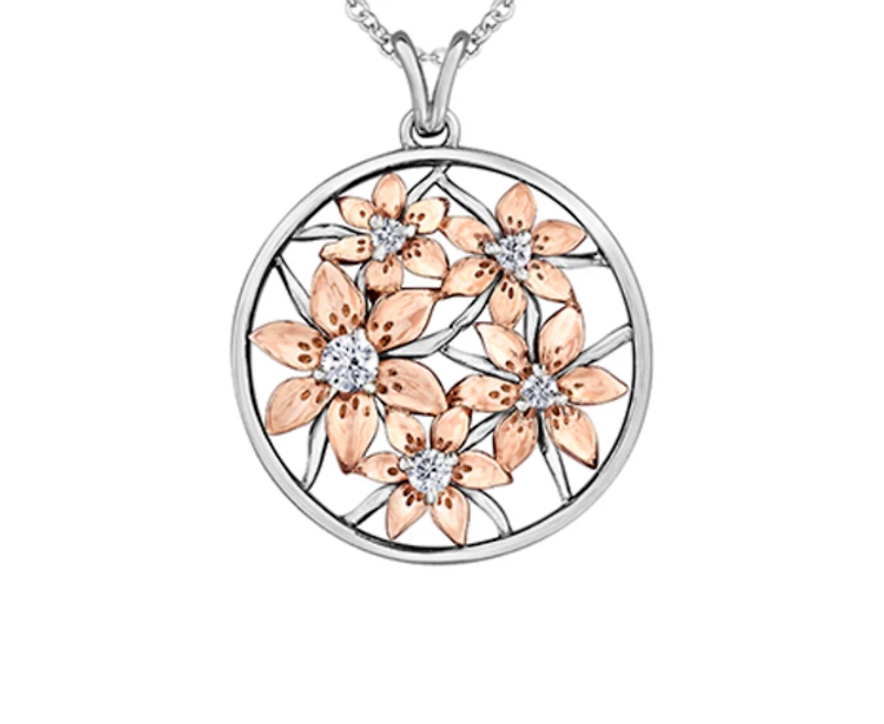 14K White & Rose Gold 0.27cttw Saskatchewan Provincial Flower Diamond Necklace