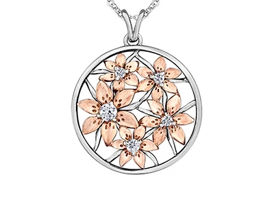 14K White & Rose Gold 0.27cttw Saskatchewan Provincial Flower Diamond Necklace
