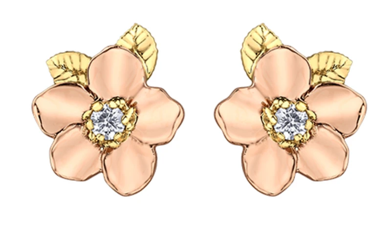 14K Rose and Yellow Gold 0.12cttw Nova Scotia Provincial Flower Diamond Stud Earrings