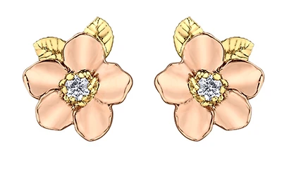 14K Rose and Yellow Gold 0.12cttw Nova Scotia Provincial Flower Diamond Stud Earrings