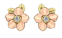 14K Rose and Yellow Gold 0.12cttw Nova Scotia Provincial Flower Diamond Stud Earrings