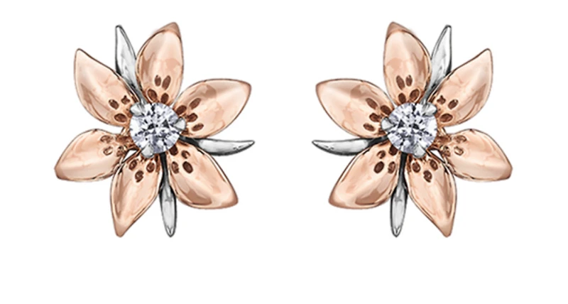 14K Rose and White Gold 0.13cttw Saskatchewan Provincial Flower Diamond Stud Earrings