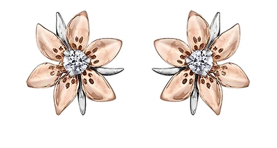 14K Rose and White Gold 0.13cttw Saskatchewan Provincial Flower Diamond Stud Earrings