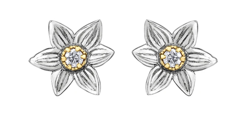 14K White & Yellow Gold 0.12cttw Manitoba Provincial Flower Diamond Stud Earrings