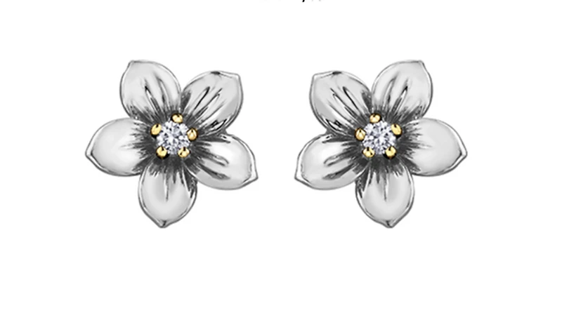 14K White & Yellow Gold 0.08cttw New Brunswick Provincial Flower Diamond Stud Earrings