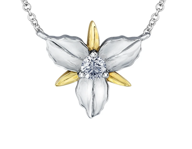 14K White & Yellow Gold 0.14cttw Ontario Provincial Flower Diamond Necklace