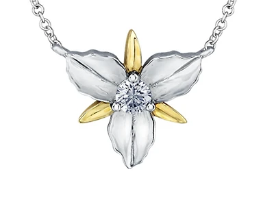 14K White & Yellow Gold 0.14cttw Ontario Provincial Flower Diamond Necklace