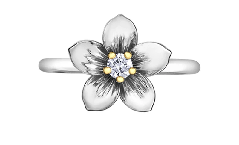 14K White & Yellow Gold 0.12cttw New Brunswick Provincial Flower Diamond Ring, size 6.5