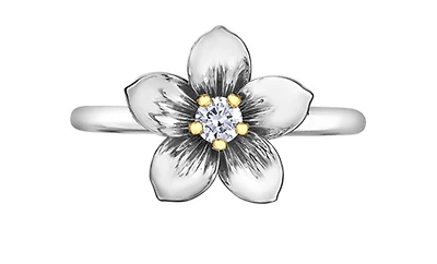 14K White & Yellow Gold 0.12cttw New Brunswick Provincial Flower Diamond Ring, size 6.5