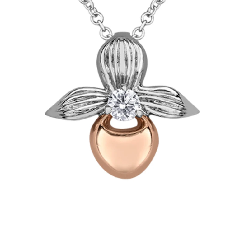 14K Rose & White Gold 0.14cttw Prince Edward Island Provincial Flower Diamond Necklace