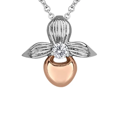 14K Rose & White Gold 0.14cttw Prince Edward Island Provincial Flower Diamond Necklace