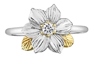 14K White & Yellow Gold 0.10cttw British Columbia Provincial Flower Diamond Ring, size 6.5