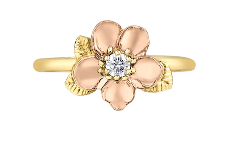 14K Rose & Yellow Gold 0.09cttw Nova Scotia Provincial Flower Diamond Ring - 4.5