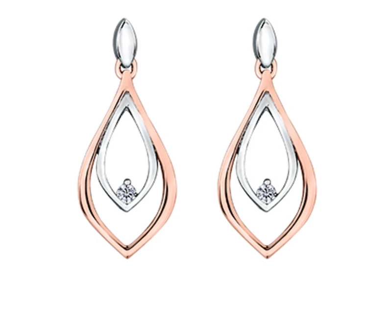 14K White & Rose Gold 0.04cttw Canadian Diamond Drop Earrings