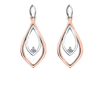 14K White & Rose Gold 0.04cttw Canadian Diamond Drop Earrings 