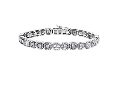 14K White Gold & Palladium Alloy (hypoallergenic) 5.42cttw Princess Canadian Diamond Tennis Bracelet