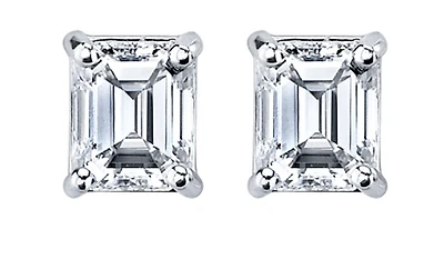 14K White Gold & Palladium Alloy (hypoallergenic) 1.00cttw Canadian Emerald Cut Diamond Stud Earrings