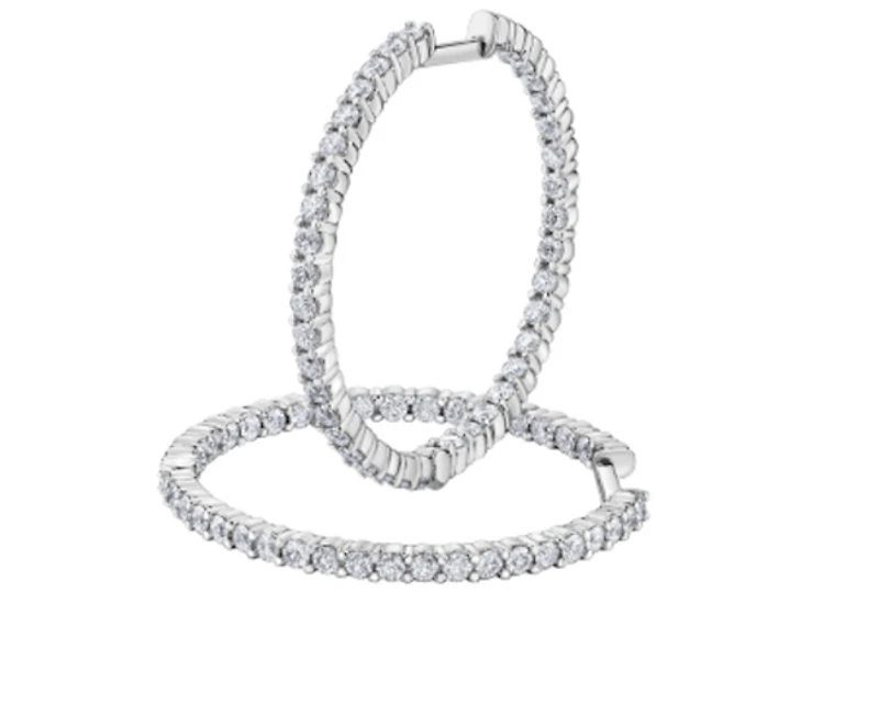 14K White Gold & Palladium Alloy (hypoallergenic) 2.00-4.00cttw Canadian Diamond Hoop Earrings - / Carat Total