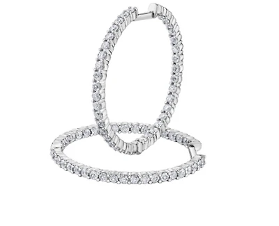 14K White Gold & Palladium Alloy (hypoallergenic) 2.00-4.00cttw Canadian Diamond Hoop Earrings - / Carat Total