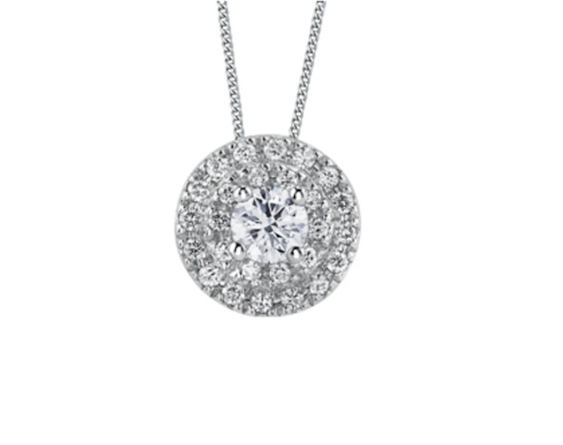 18K White Gold & Palladium Alloy(hypoallergenic) 0.50cttw Canadian Diamond Halo Pendant