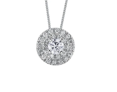18K White Gold & Palladium Alloy(hypoallergenic) 0.50cttw Canadian Diamond Halo Pendant