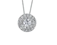 18K White Gold & Palladium Alloy(hypoallergenic) 0.50cttw Canadian Diamond Halo Pendant