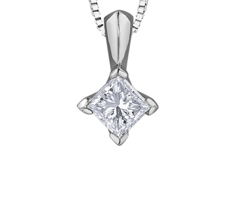 18K White Gold & Palladium Alloy(hypoallergenic) 0.20cttw Canadian Princess Diamond Pendant