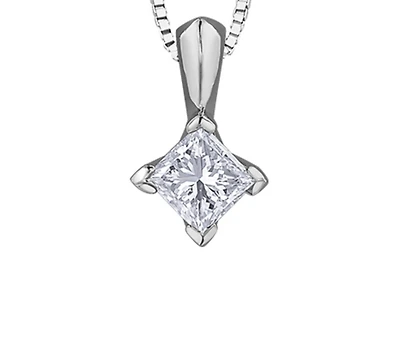 18K White Gold & Palladium Alloy(hypoallergenic) 0.20cttw Canadian Princess Diamond Pendant