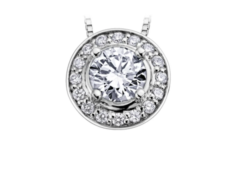 18K White Gold & Palladium Alloy(hypoallergenic) 0.18cttw Canadian Diamond Halo Pendant - 14K