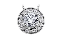 18K White Gold & Palladium Alloy(hypoallergenic) 0.18cttw Canadian Diamond Halo Pendant - 14K
