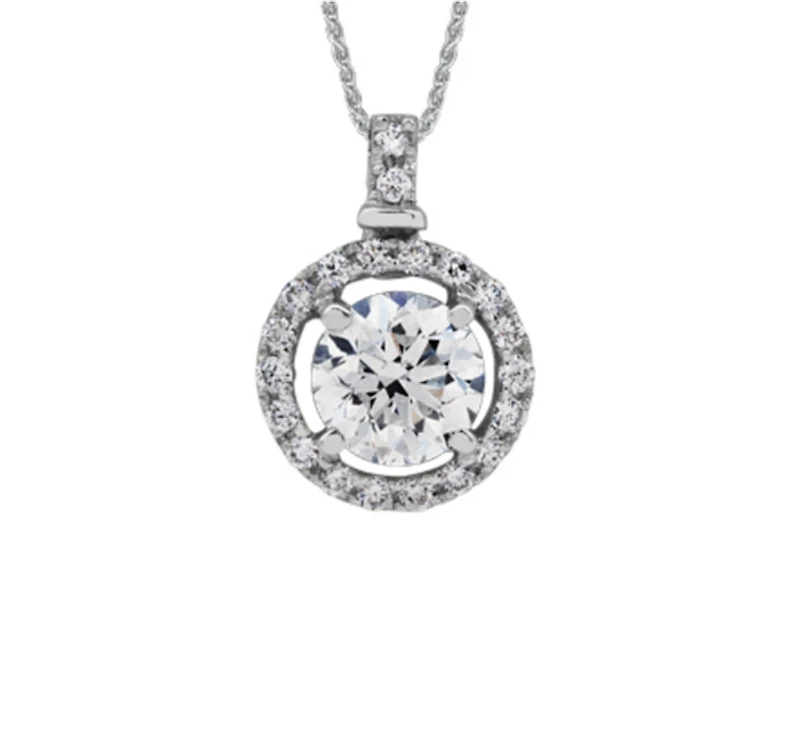18K White Gold & Palladium Alloy(hypoallergenic) 0.40-0.60cttw Canadian Diamond Halo Pendant - / Carat Total