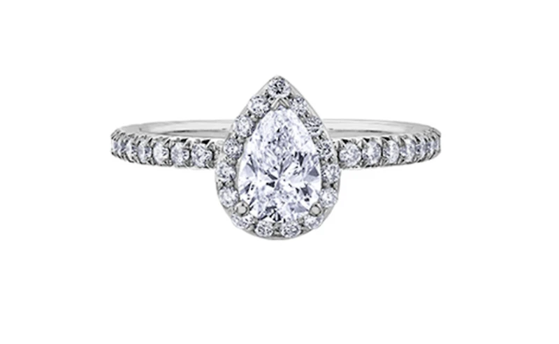 18K White Gold & Palladium Alloy (hypoallergenic) 1.15cttw Canadian Pear Shape Diamond Engagement Ring