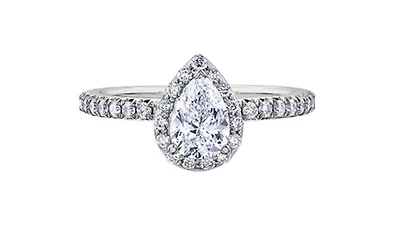 18K White Gold & Palladium Alloy (hypoallergenic) 1.15cttw Canadian Pear Shape Diamond Engagement Ring