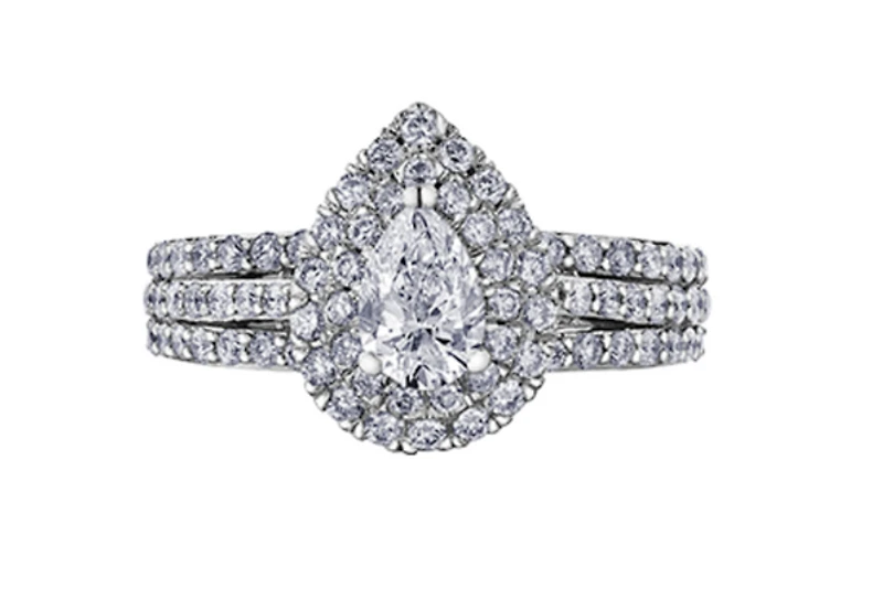 18K White Gold & Palladium Alloy (hypoallergenic) 1.35cttw Canadian Pear Shape Diamond Engagement Ring