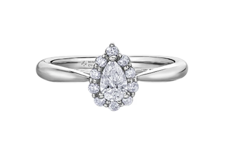 18K White Gold & Palladium Alloy (hypoallergenic) 0.50cttw Canadian Pear Shape Diamond Engagement Ring