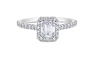 18K White Gold & Palladium Alloy (hypoallergenic) 1.47cttw Canadian Emerald Cut Diamond Engagement Ring