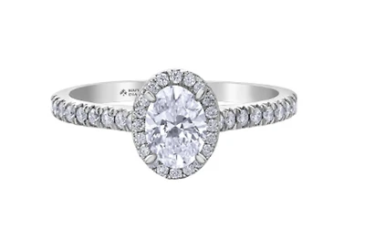 18K White Gold & Palladium Alloy (hypoallergenic) 0.54-1.32cttw Canadian Oval Shape Diamond Engagement Ring - / Carat Total 4.5