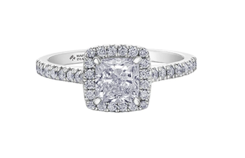 18K White Gold & Palladium Alloy (hypoallergenic) 1.31cttw Canadian Cushion Shape Diamond Engagement Ring