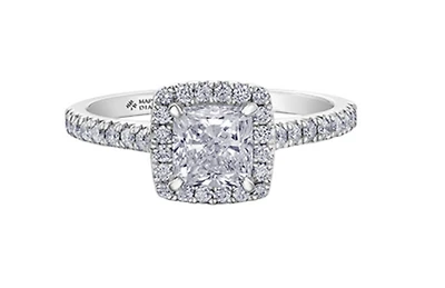 18K White Gold & Palladium Alloy (hypoallergenic) 1.31cttw Canadian Cushion Shape Diamond Engagement Ring