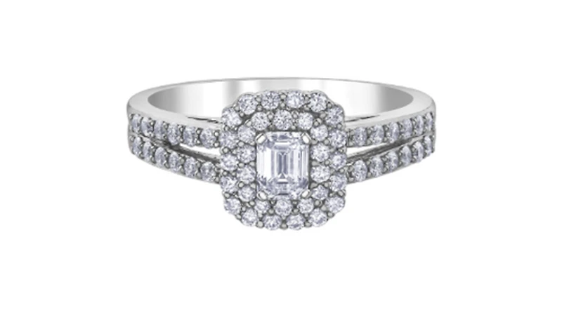 18K White Gold & Palladium Alloy (hypoallergenic) 0.80cttw Canadian Emerald Diamond Engagement Ring